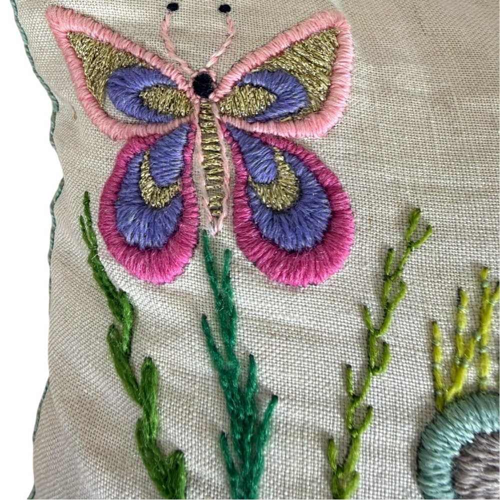 Embroidered Butterfly Throw Pillow‎ - Picture 3 of 8